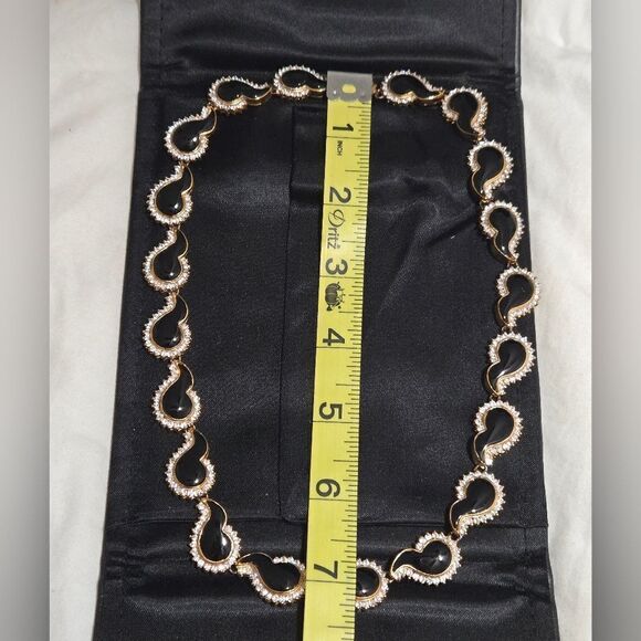 Vintage necklase  Rhinestone Black Enamel Comma Link Necklace 925 estate Sale - Picture 13 of 16